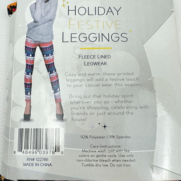 Holiday Festive WLeggings Fleece Lined L/XL Polyester Spandex Cozy Christmas Des - Picture 5 of 8